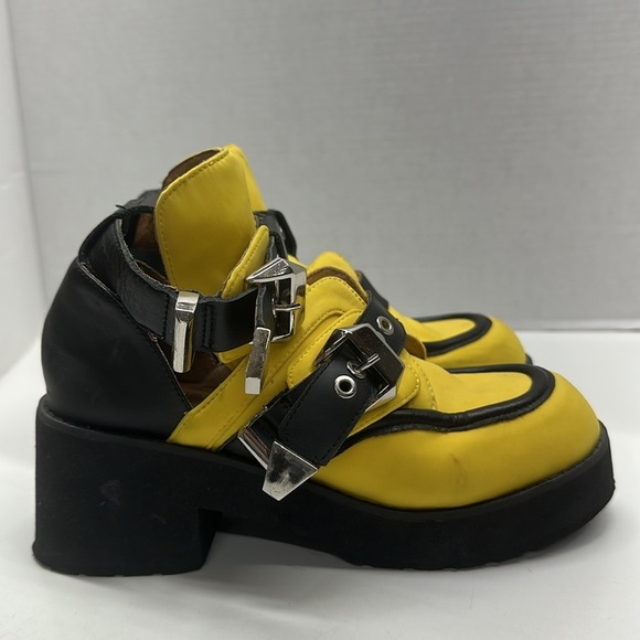 Jeffrey Campbell Coltrane Boots Heeled Leather Neoprene Yellow Black Women's 5.5 - Picture 4 of 9